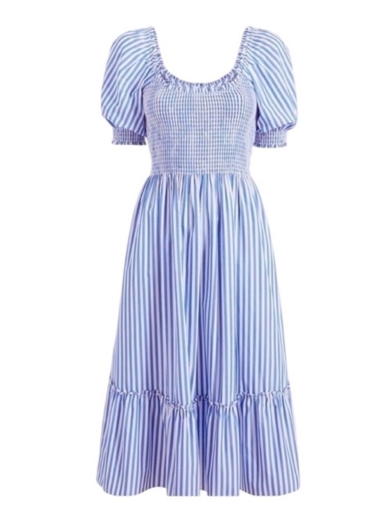 Hill House Home Dresses & Skirts - Hill House Lavender & White Striped Smocked Midi Dress